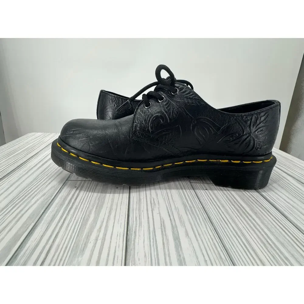 Dr. Martens 1461 Women's Sz 5 Black Floral Embossed Leather Oxford Shoes AirWair